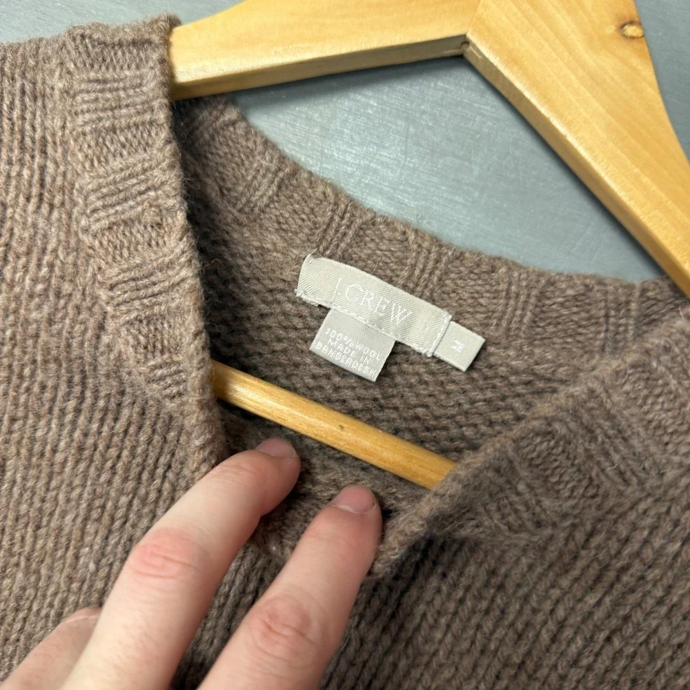 J.Crew‎ Crewneck Sweater Brown 100% Wool Ribbed Knit Pullover Men's Medium